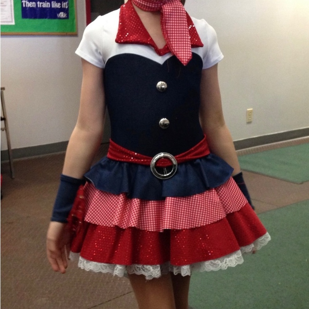 A WISH COME TRUE Size Child Medium Blue White & Red Gingham Dance Dress